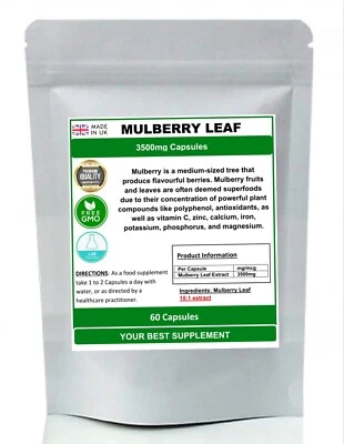 YOURBESTSUPPLEMENT Mulberry Leaf Extract Capsules 3500mg (Super Antioxidant) Pure, No Additives