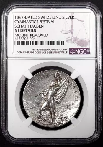 1897 Switzerland Gymnastics Festival, Schaffhausen, silver medal NGC XF Details!
