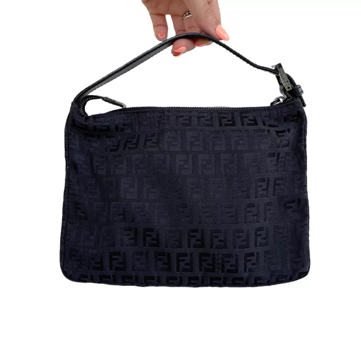 Fendi Women s Bag Black Zucchino Mini Pochette Handbag Purse Logo