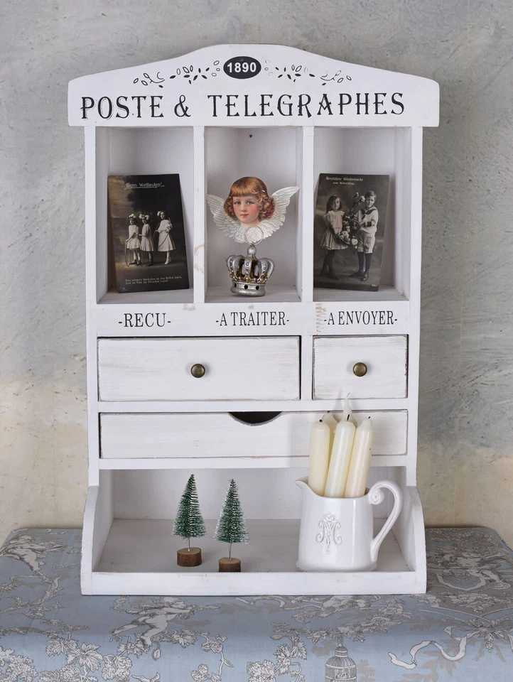 Wandschrank Shabby Chic Wandregal Weiss Briefhalter Ablage Antik Hängeschrank - Bild 2 von 4