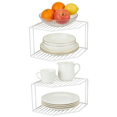 White 2Tier Corner Stackable Organizer Shelf Cabinet Kitchen Rack 2 PCS
