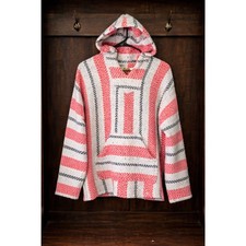 M size- Baja Hoodie Pullover Sweater -Striped Mexican Blanket Style Hooded Top