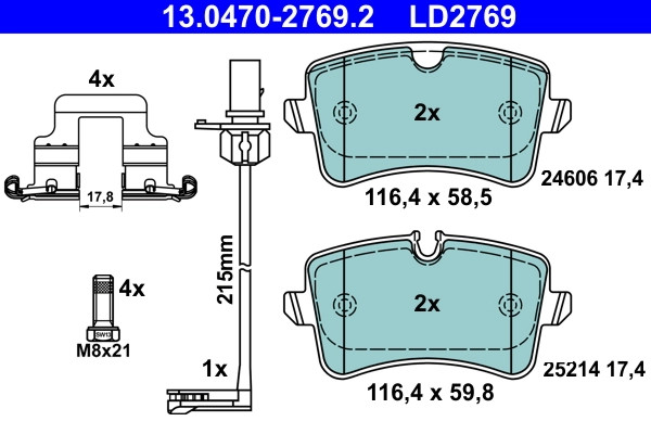 Kit plaquettes de frein ATE 13.0470-2769.2 pour système de frein à disque OE 4G06984