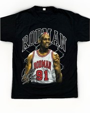 DENNIS RODMAN 91 BULLS T SHIRT Men s Med Graphic Tee Autograph Print