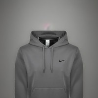 Nike Training DRI-FIT MENS Grey Polyester Logo Drawstring Pullover Hoodie  L