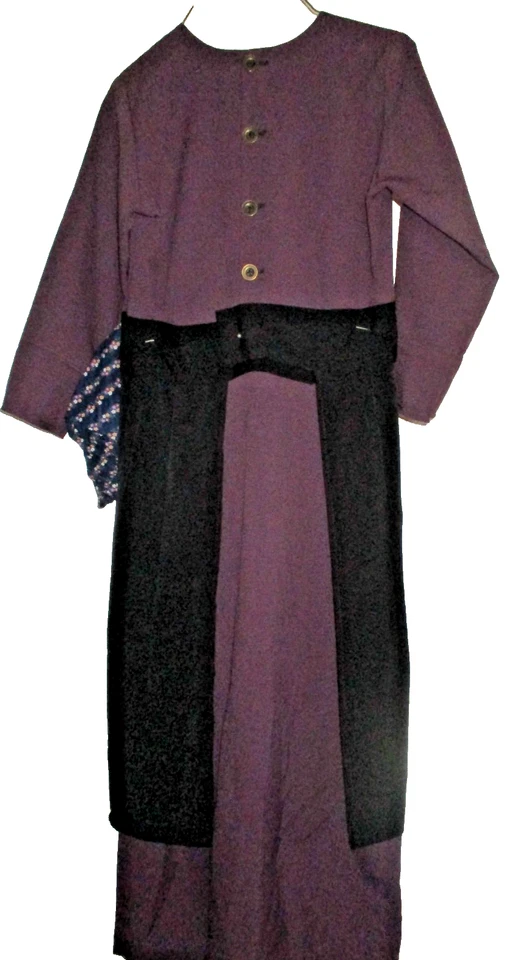 Vestido Amish Malva Negro Delantal Gorro 32" Pecho/26" Cintura Modesto Hecho a Mano Disfraz Foto 2 de 4