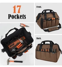 Welkinland 17-Pocket 14" Rugged Tool Bag, Holds 50 Lbs, Shoulder/hand Carry-New