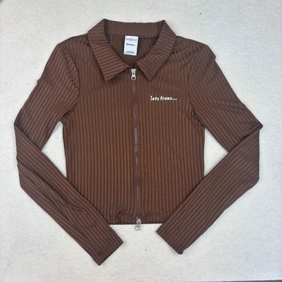 iets frans Ribbed Long Sleeve Sweater Womens S Chocolate Kali Full Zip Track Top