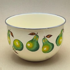 Vintage Kobe Enamel Mixing Bowl Modern Bright Green Pears 1908s, Vintage Kobe