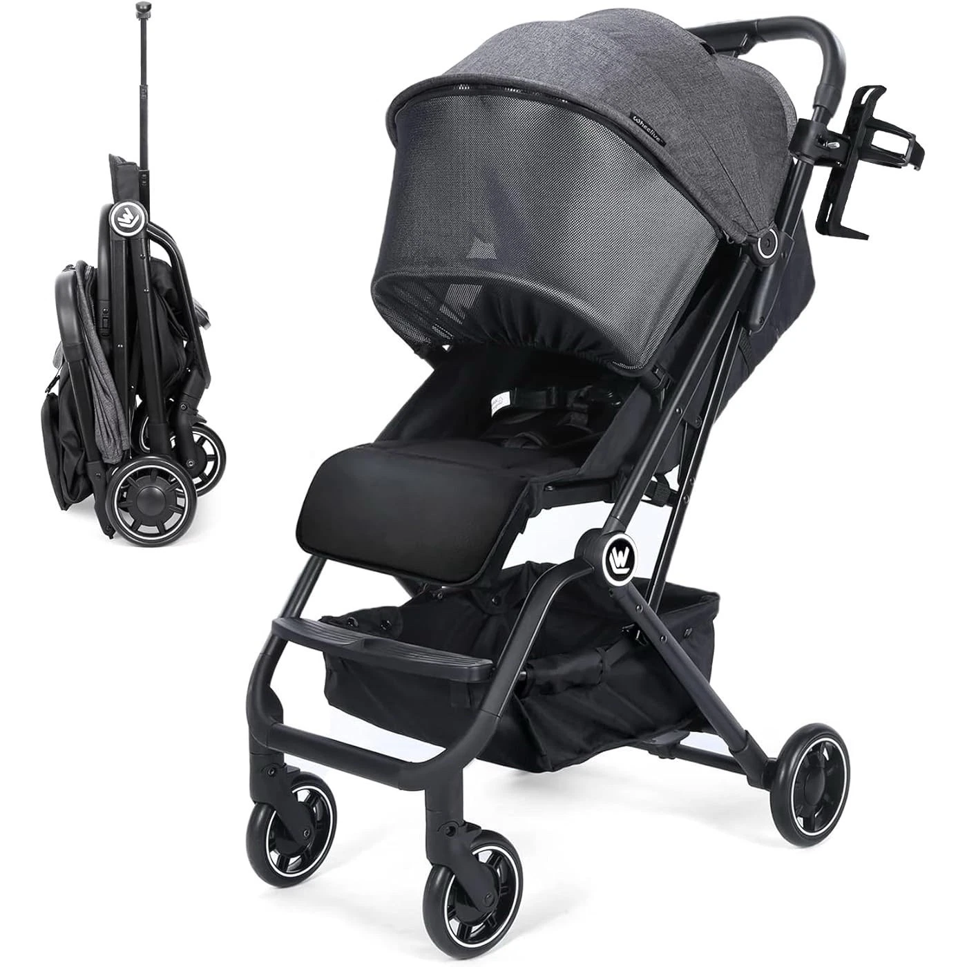 Rollingsurfer Lightweight Travel Stroller Compact One Hand Foldable Reclining