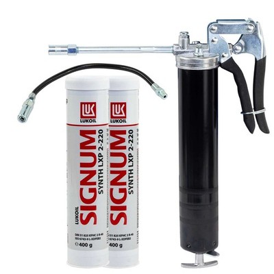 Lithium-Komplexfett Lukoil 58953086 Signum Synth LXP 2-220 2 X 400g + Fettpresse