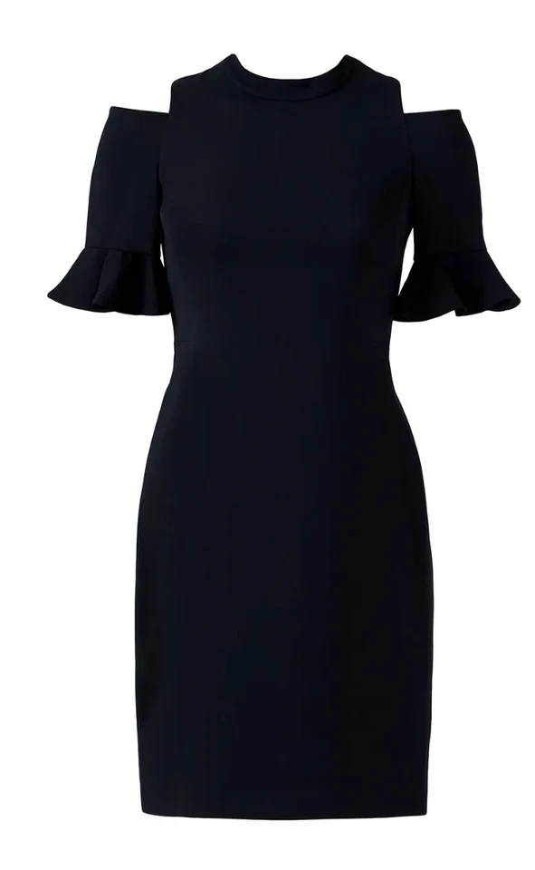 Vestido Rebecca Taylor Nuevo con Etiquetas Negro Hombro Frío Volantes Talla 12 Foto 2 de 4