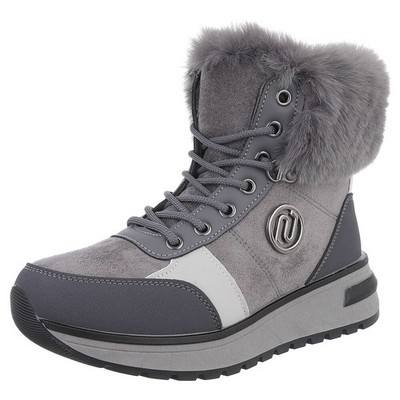Damen Schnürschuhe mit Dekofell und Lochschnürung Ital-Design 2722 in Grau