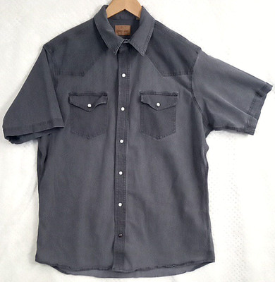 Redhead Ranch Mens XL Western Cut Work Shirt Pearl Snaps Breast Pockets Gray