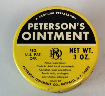 Vintage PETERSON'S OINTMENT Collector's Tin Buffalo, New York Almost Empty 3 OZ