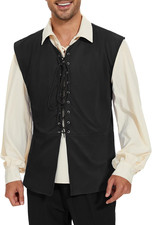 Pirate Vest Men - Renaissance Costume Medieval Large Black