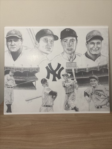4 New York Yankees & Stadium Realism Pencil Drawing Print Babe Ruth Joe Lou Mic