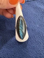 Vintage Sterling Silver 925 Large Oval Chunky Labradorite Cocktail Ring, Sz9.25