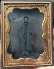 Civil War 1/4 Tintype Photo Standing Federal Soldier Wearing Tinted Overcoat
