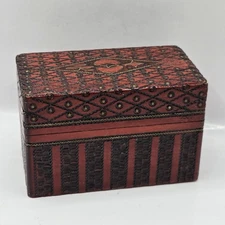 Vintage Playing Card Storage Box Mid Century Modern Wood Holds 2 Decks