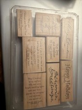 Mounted Stampin UP "SEASON'S GREETINGS" set of 8 Wood Rubber Stamps RETIRED2002