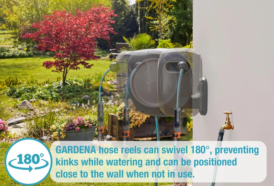 (20500) Carrete de manguera de jardín retráctil manguera de 50' x 1/2", montado en la pared, automático... Foto 2 de 4