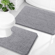 OLANLY Chenille Bathroom Rugs Mats Sets 2 Piece, 30"x20" 24"x20", Grey