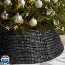 8-Piece Rattan Christmas Tree Collar - 42" Rustic Farmhouse Tree Skirt- Xmas