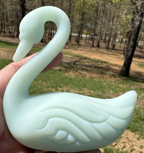 Fenton Blue Satin Custard Glass Swan Figurine Vintage 4" Long x 4”High