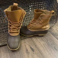 LL BEAN DUCK BOOTS Rubber & Leather Brown Women’s Size 8 Made In Maine