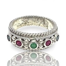 Sterling Silver Bezel Set Emerald, Ruby, and Sapphire Band Size 9 KS1021872