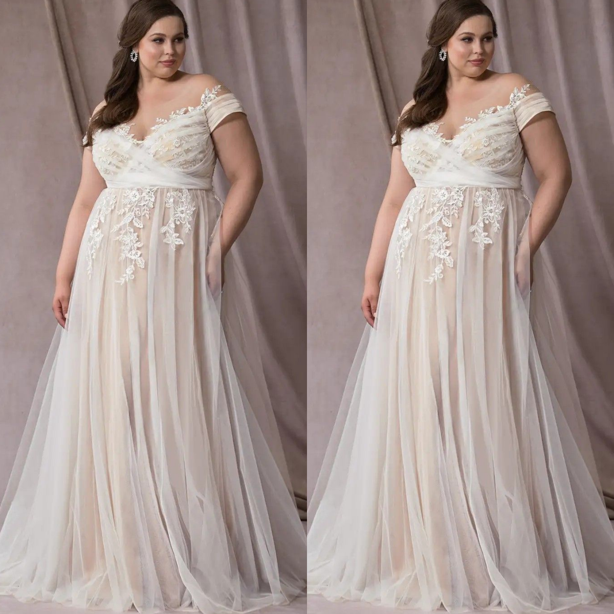 sachin and babi light blue dress Plus Size Wedding Dress Elegant Off Shoulder Tulle Lace up Champagne Bridal  Gown