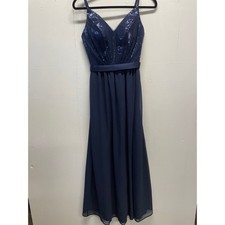 White Vera Wang Women's Long Formal Dress Size 0 Navy Spaghetti Straps Boning