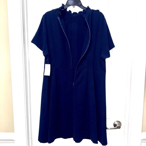 NWT ELOQUII Ruffle Front Soft Shirt Dress 18 Navy Blue Feminine - Picture 9 of 10