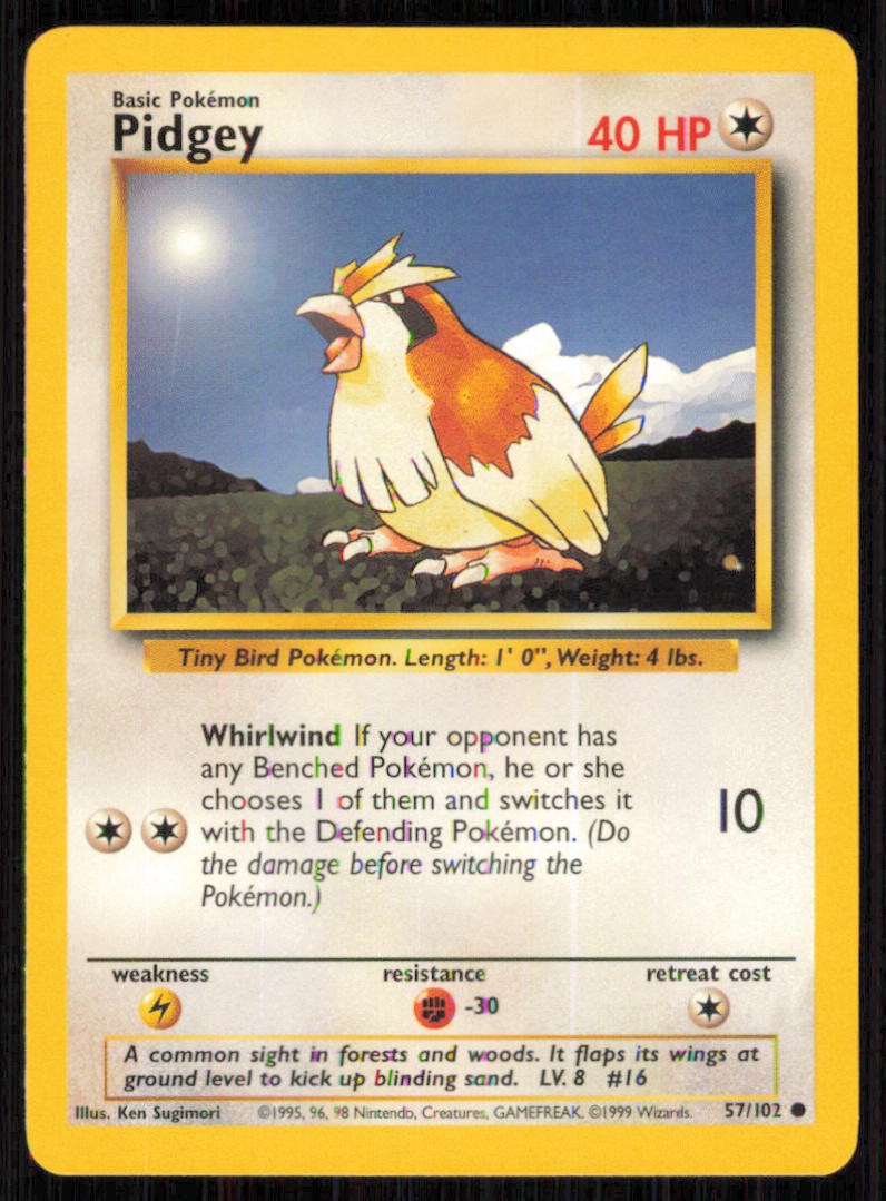 Pidgey 57/102 Common Base Set Unlimited Pokemon Lightly Played