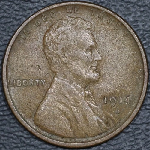 1914 S - Lincoln Copper Wheat Cent 1C - 100% Circulated XF Extra Fine #416
