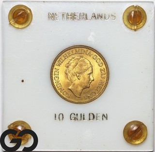 1933 Netherlands Gold 10 Gulden .1947 AGW Lustrous BU