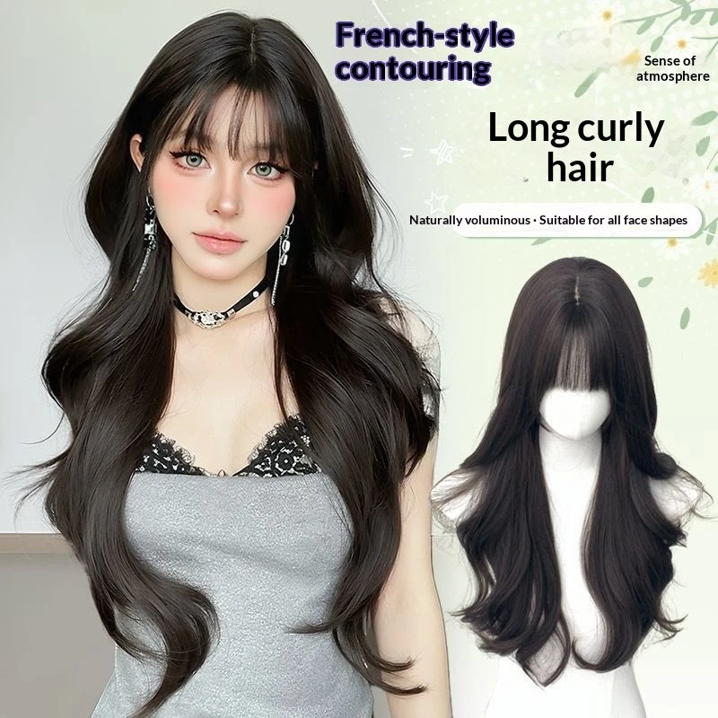 Full head Wig with Long Curls temperature Fiber for Women Voluminous Face