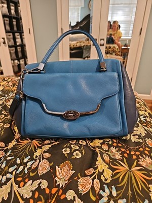 Coach 25162 Madison Madeline Color Block Blue Satchel Turnlock Front