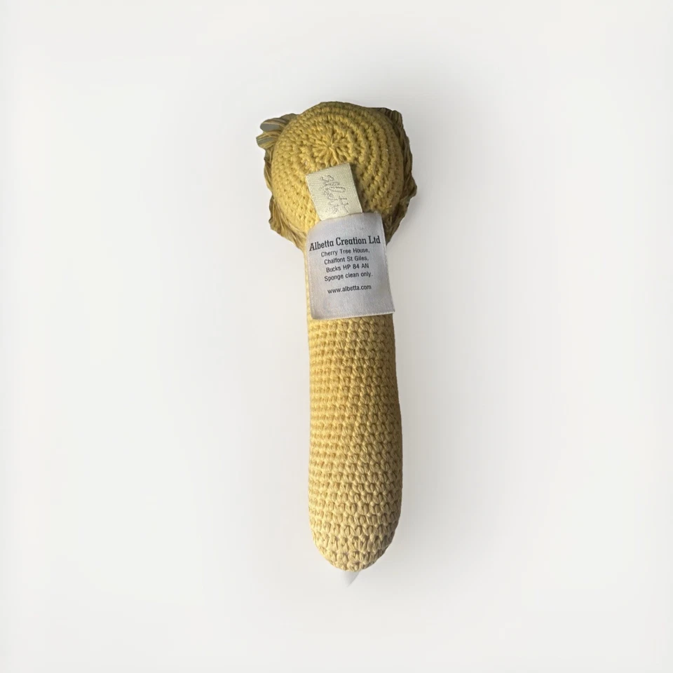 Детская погремушка Albetta вязаный крючком лев • 100% хлопок • мягкая игрушка ручной работы • желтая - Изображение 2 из 2