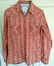 Panhandle Rough Stock Women's Size S Western Pearl Snap Shirt Rodeo Orange Cream