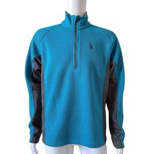 Spyder Core Sweater Mens Medium Blue 1/4 Zip Pullover Fleece Waffle Knit Winter
