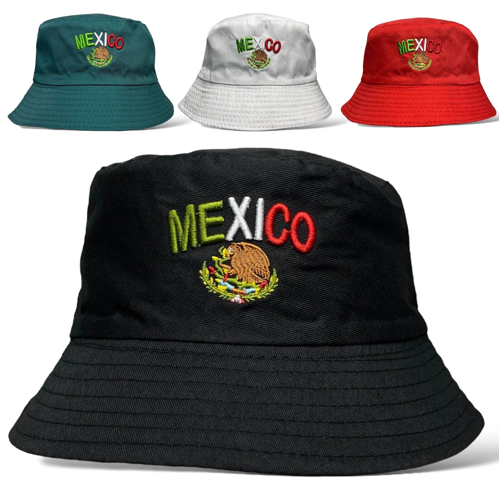 Mexico Flag Embroidered Bucket Hat - Sun Protection, Hiking, Fishing, Beach