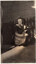 Girl Kneeling in Graduation Gown in Striking Lighting 1950s Vintage Photo 2.75x5