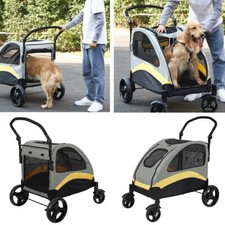 Heavy Duty XXL Dog Stroller Cat Pet Carrier Trolley Cart Front Back Door Enter