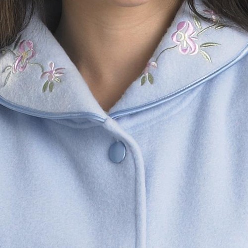 Womens Polar Fleece Bed Jacket Slenderella Button Up Floral Embroidery Housecoat - Picture 5 of 51
