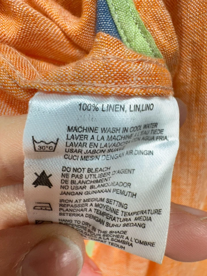 Report Collection Mens Button Down Linen Shirt Long Sleeve Size L Orange - Image 4 of 4