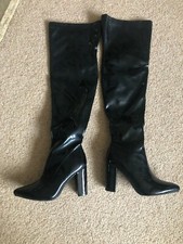 Women black vinyl over the knee heel boots UK6