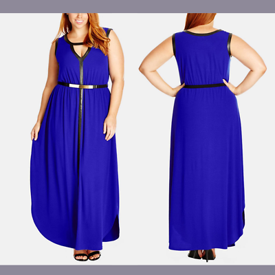 city chic leather dress NEW Grecian Faux Trim Keyhole Maxi Blue [ L / 20 ] #S91 2024/12/9