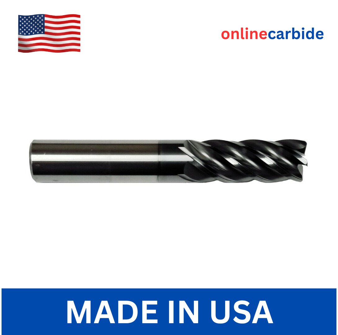 1/2" 5 Flute Carbide End Mill High Performance Square End AlCrN Coated USA Made
